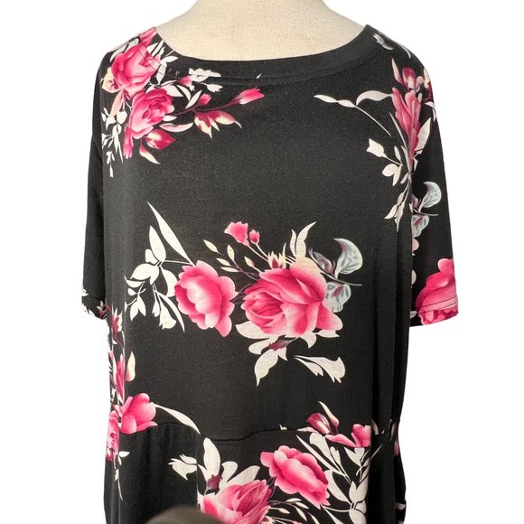 Nemido Women's Dress Size 26 Black Pink Floral Midi Short Sleeve Round Neck Pock - Picture 9 of 13